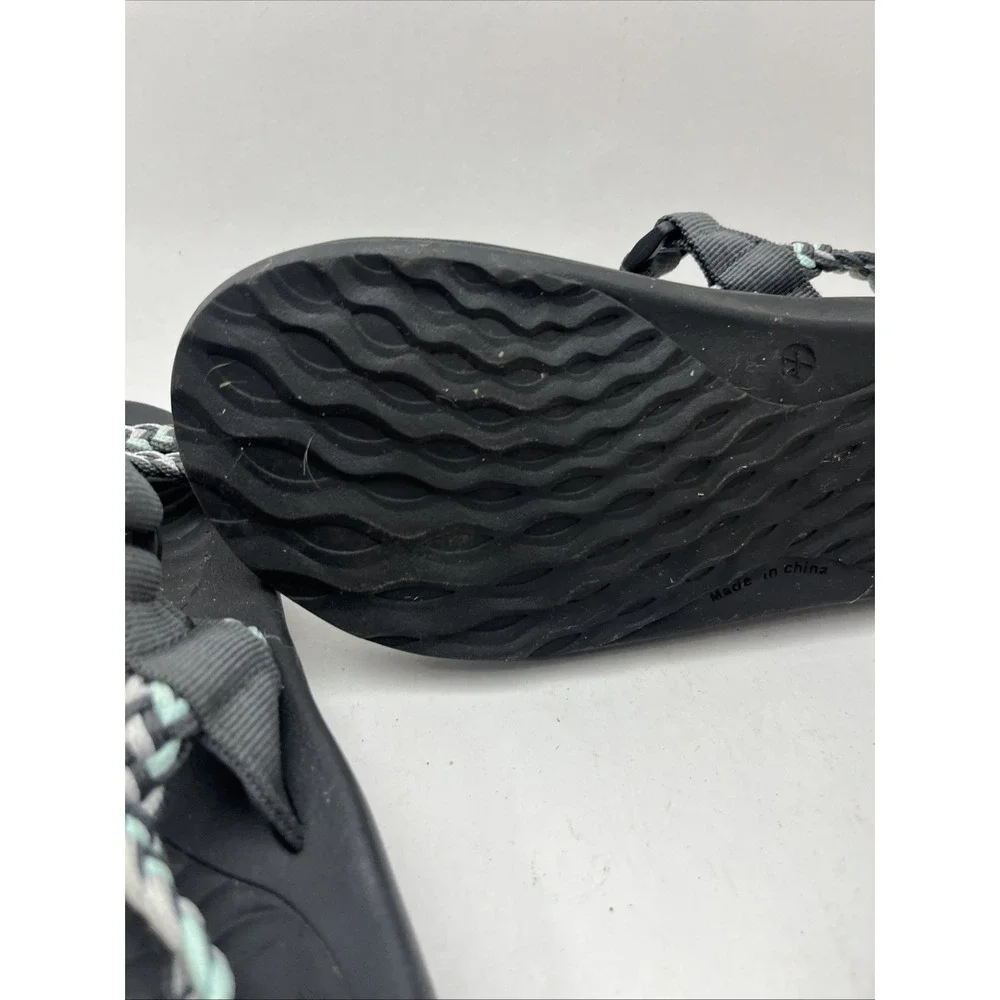 MEGNYA Women's Braided Strap Comfort Sandals Black Aqua Gray Size 7